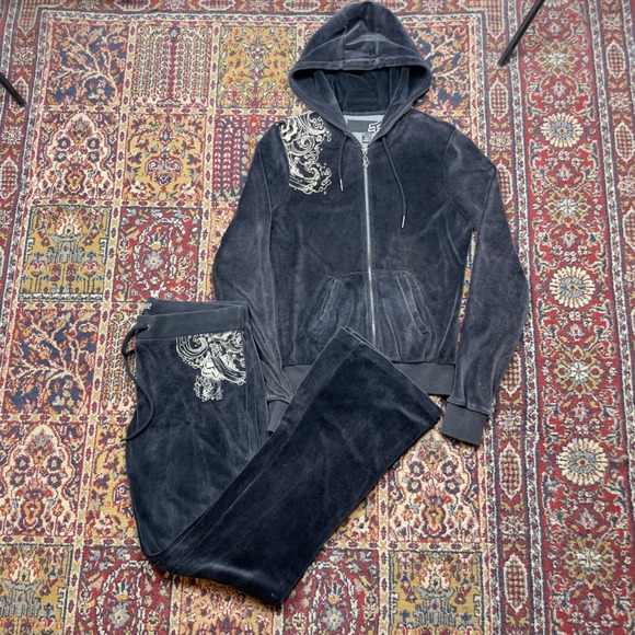 Fox Racing Pants - Fox Racing Velour Jogger Sweatpants and hoodie set Charcoal Gray Size L